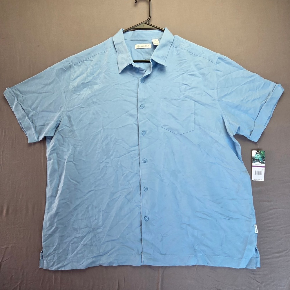 CUBAVERA Men's Casual Button-Down Shirt Blue XXL Guayabera Viscose Blend